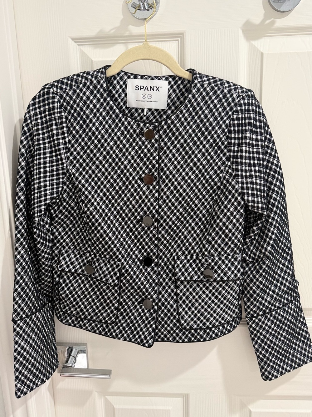 SPANX Ponte Lady Jacket Jacquard Blazer Black and White Check XS